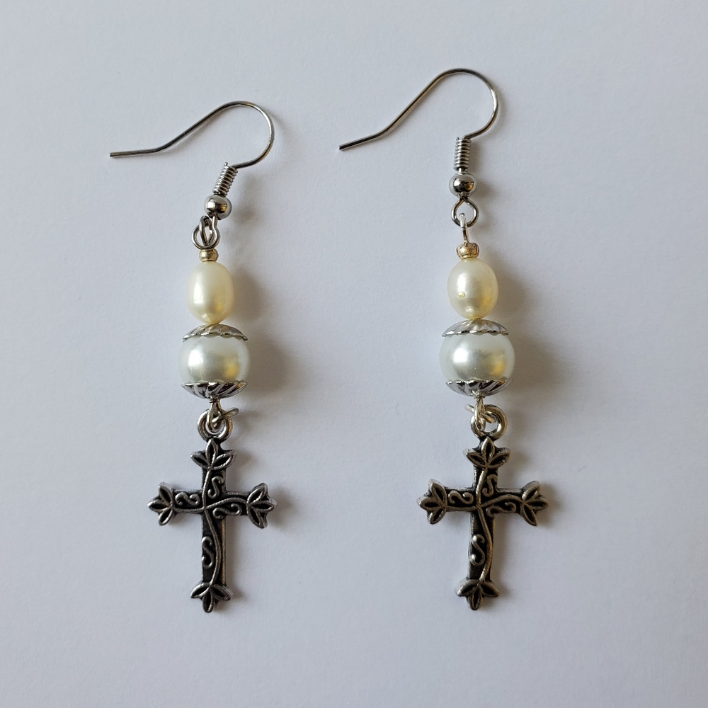 Cross Drop Down Earrings
